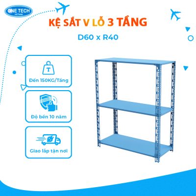 Kệ sắt V lỗ 3 tầng D60 x R40 (cm)