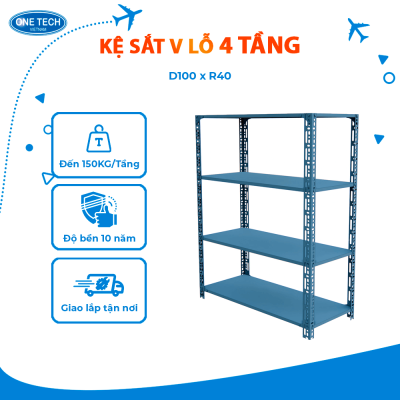 Kệ sắt V lỗ 4 tầng D100 x R40 (cm)