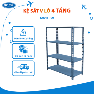 Kệ sắt V lỗ 4 tầng D80 x R40 (cm)