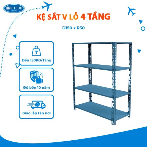 Kệ sắt V lỗ 4 tầng D150 x R30 (cm)