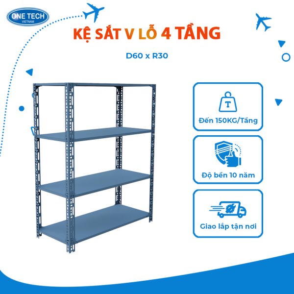 Kệ sắt V lỗ 4 tầng D60 x R30 (cm)