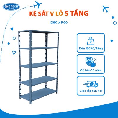 Kệ sắt V lỗ 5 tầng D80 x R60 (cm)