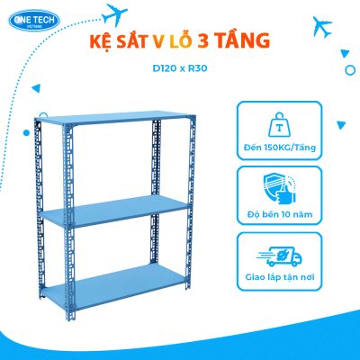 Kệ sắt V lỗ 3 tầng D120 x R30 (cm)