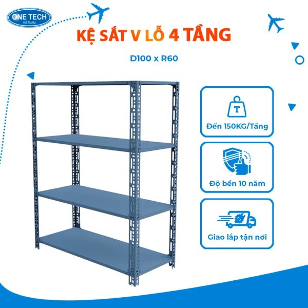 Mẫu kệ sắt V lỗ 4 tầng có kích thước D100 x R60 (cm)