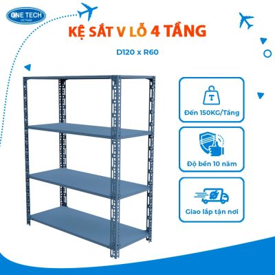 Kệ sắt V lỗ 4 tầng D120 x R60 (cm)