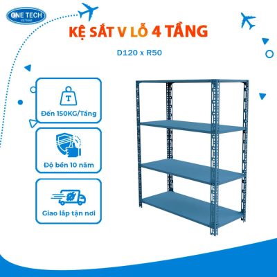 Kệ sắt V lỗ 4 tầng D150 x R50 (cm)