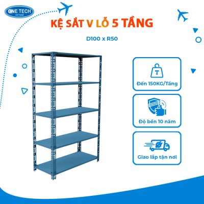 Kệ sắt V lỗ 5 tầng D100 x R50 (cm)