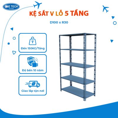 Kệ sắt V lỗ 5 tầng D100 x R30 (cm)