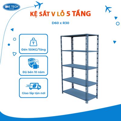Kệ sắt V lỗ 5 tầng D60 x R30 (cm)