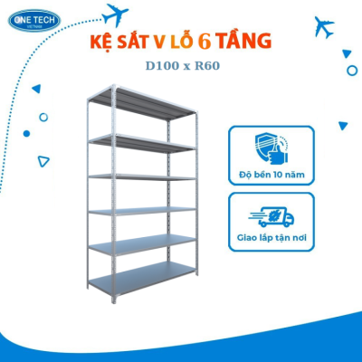 Kệ sắt V lỗ 6 tầng x D100cm giá rẻ, bảo hành 24 tháng