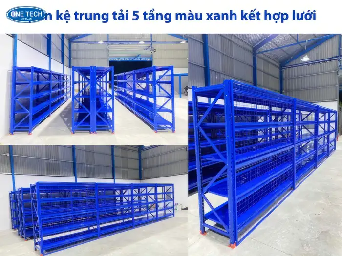 Dự án kệ trung tải màu xanh kết hợp lưng lưới 5 tầng tại Vũng Tàu