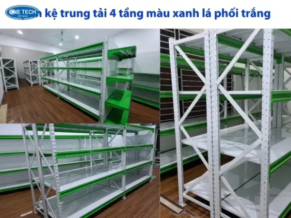 kệ trung tải 4 tầng màu xanh lá phối trắng tại Vũng Tàu