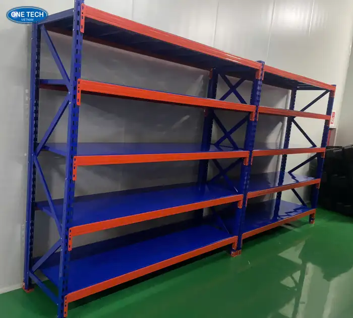 Kệ sắt hạng trung Khánh Hòa 5 tầng màu xanh cam