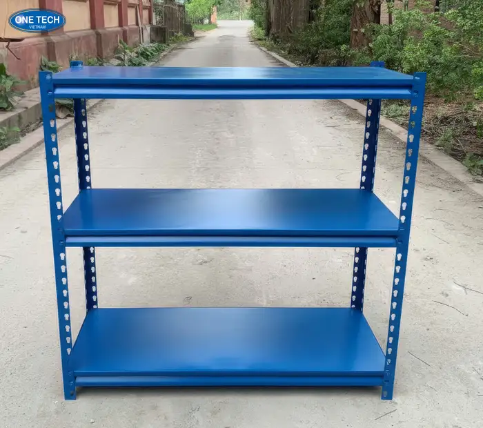 Kệ sắt V cài lắp ghép màu xanh