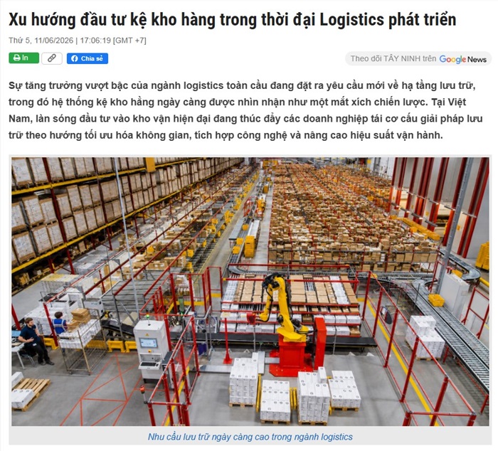 Kệ kho trung tải OT vinh dự được Báo Tây Ninh ghi nhận
