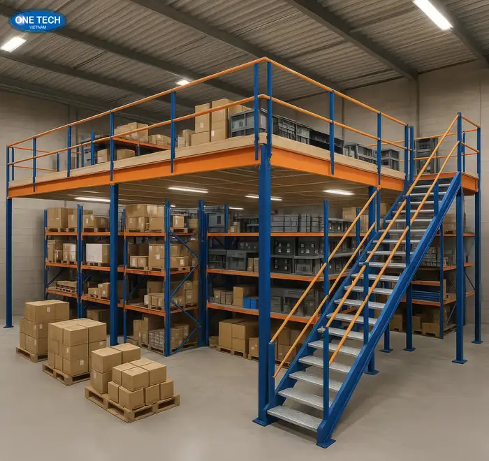 Kệ sàn Mezzanine kết hợp giá kệ lưu trữ